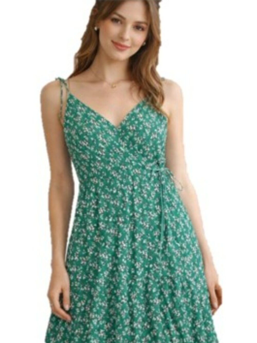 The Fifth Label Women's Wrap Maxi Dress Size XS Green Floral Ruffle Tier Boho